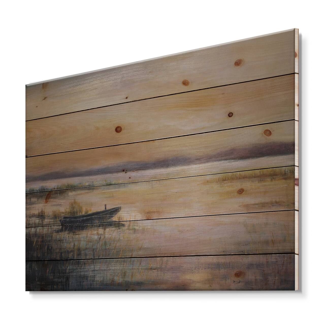 Designart - Pastel Sunset Over The Lake - Nautical & Coastal Print on Natural Pine Wood